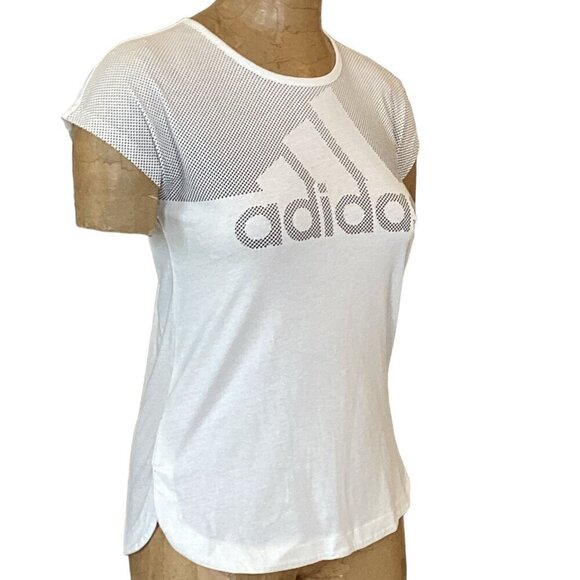 Adidas Graphic Logo T-Shirt Short Sleeve Crew Neck White Girls Sz XL/16 #202A - Picture 2 of 8